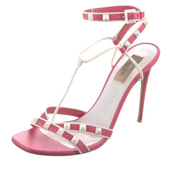 VALENTINO Free Rockstud Pink/White Leather Sandal EU 37.5/ US 7.5 - Picture 12 of 13